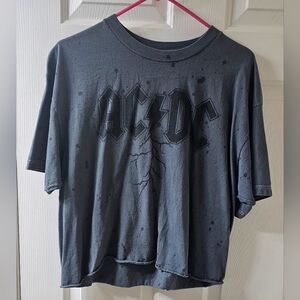 AC/DC LOGO Graphic Music Cropped T-Shirt XL Grey and Black